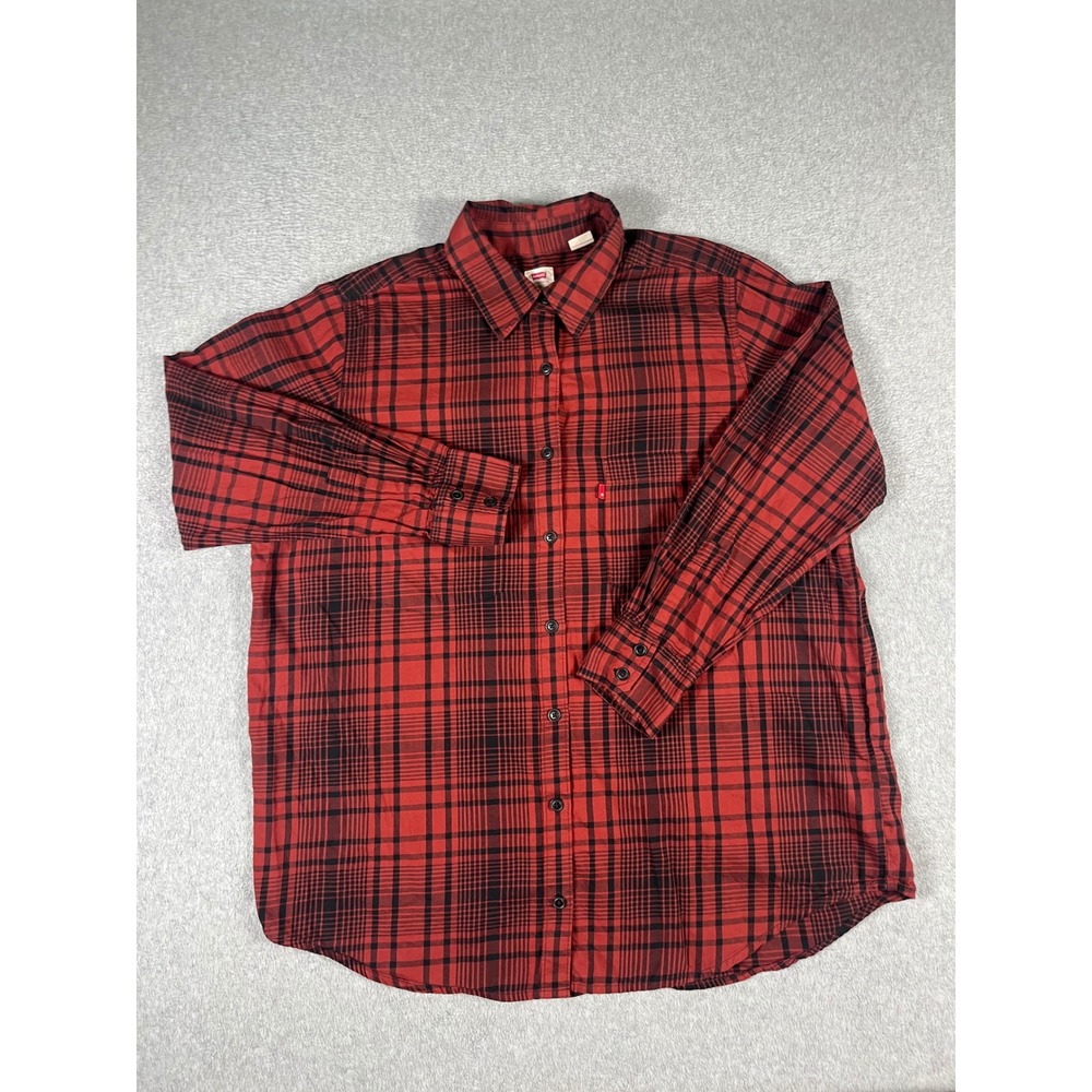 Levis Womens XL Red Black Plaid Cotton Long Sleeve Button Down Shirt